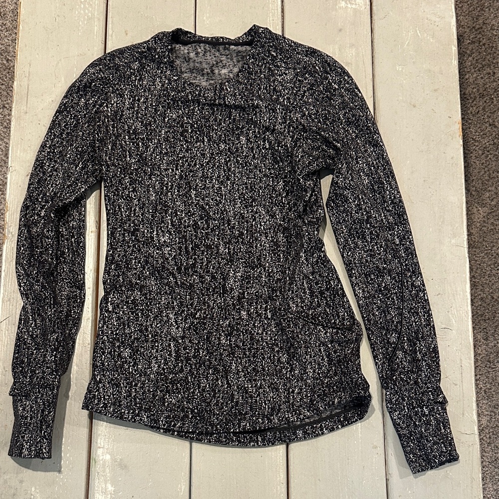 Lululemon Extra Mile Long Sleeve Running Luon Suited Jacquard Black White sz 4